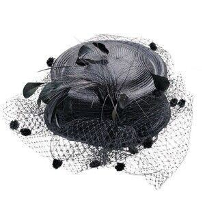 Vintage B Michael Straw Hat Fascinator Mesh Netting Feathers Statement  Church